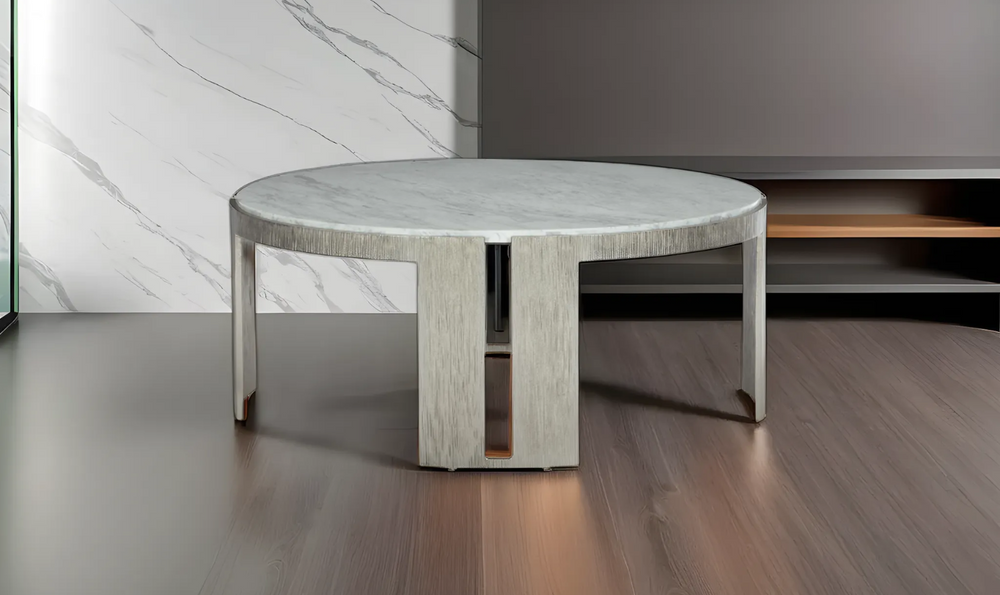 Bernhardt Simone Round Marble Top Cocktail Table With Aluminum Base-Leahyco