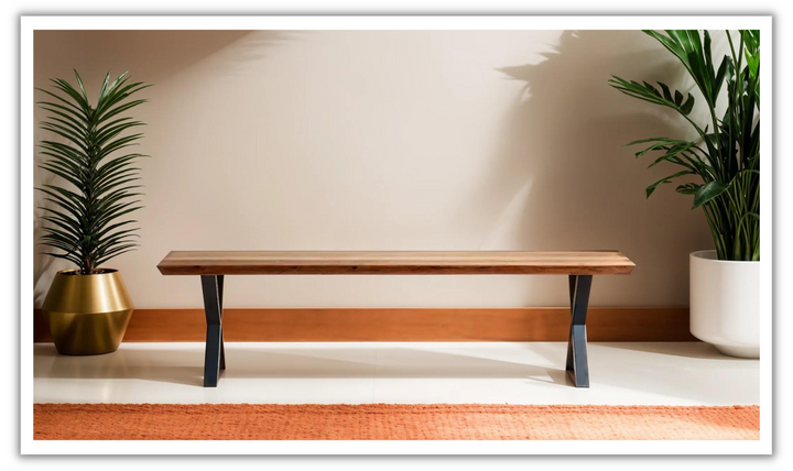 HTD Bern Brown Wooden Rectangle Bench with Smoked Acacia Finish- Leahyco