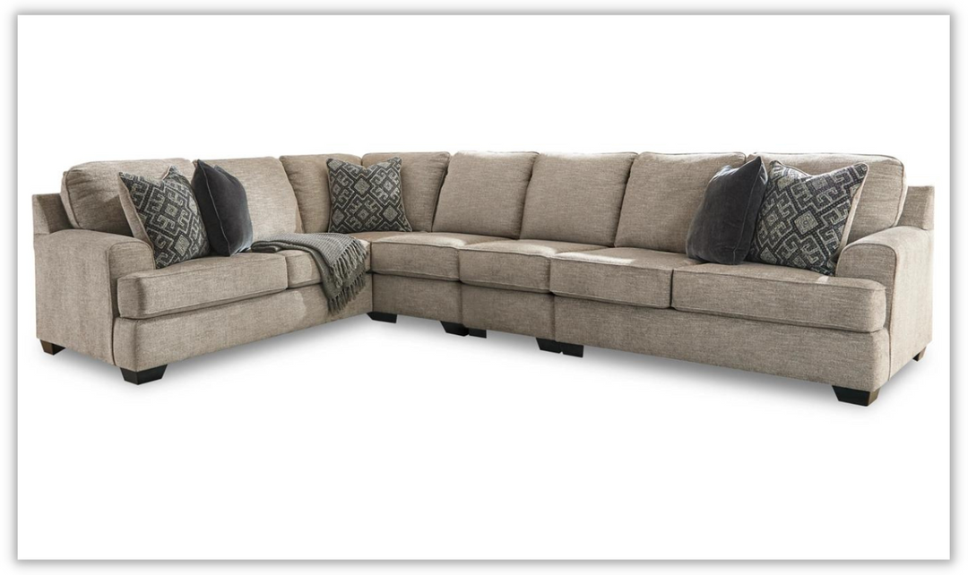 Bovarian Fabric Sectional With Soft Pillow In Stone