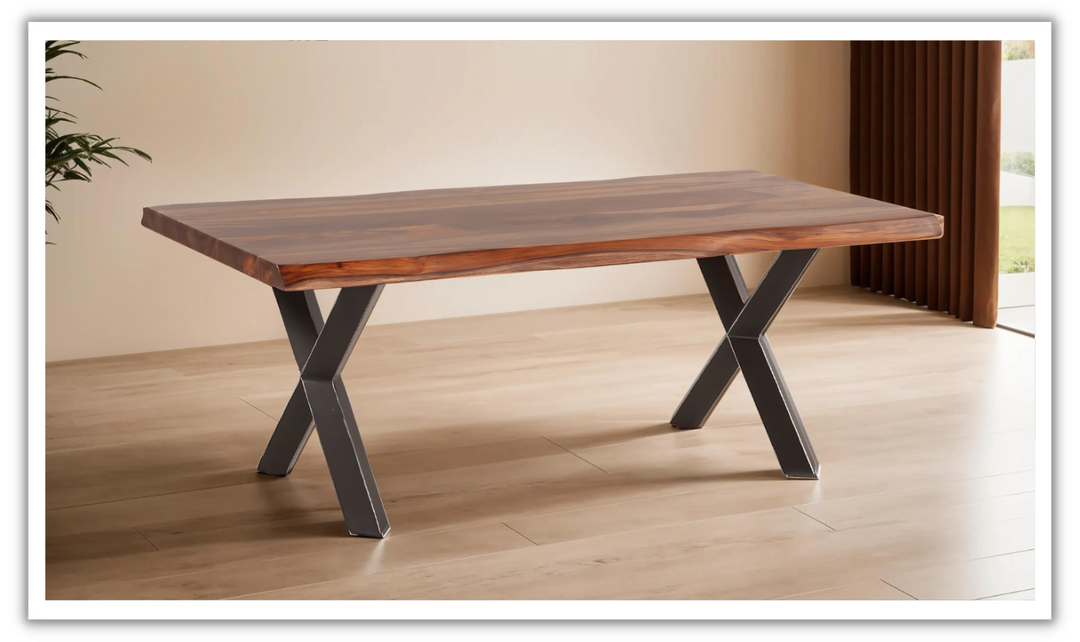 HTD Brisbane Brown Coffee Table in Natural Sheesham Wood and Iron Base- Leahyco