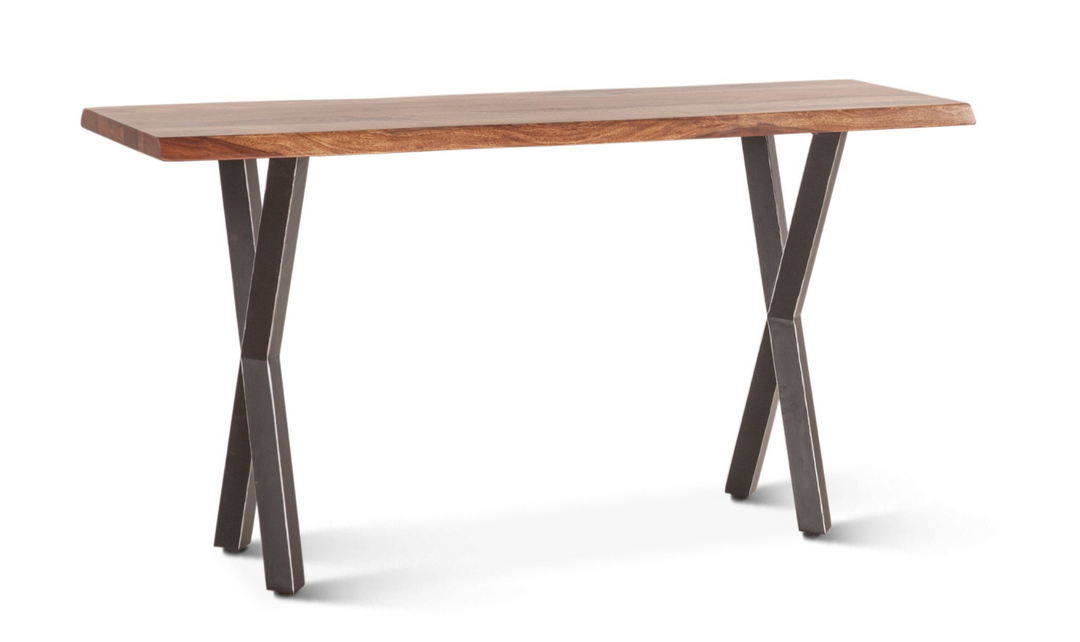 HTD Brisbane Console Brown Table in Natural Sheesham Wood and Iron Legs- Leahyco