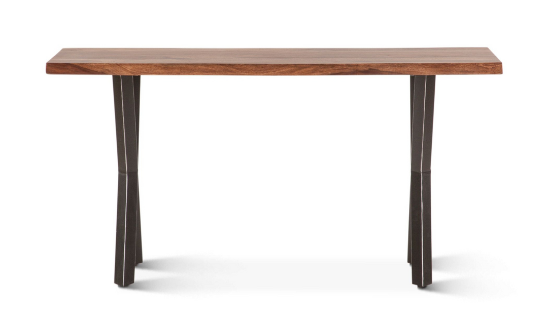 HTD Brisbane Console Brown Table in Natural Sheesham Wood and Iron Legs- Leahyco