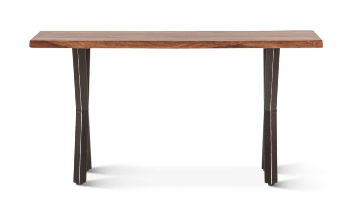 HTD Brisbane Console Brown Table in Natural Sheesham Wood and Iron Legs- Leahyco