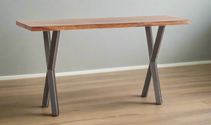 HTD Brisbane Console Brown Table in Natural Sheesham Wood and Iron Legs- Leahyco