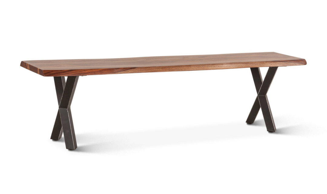 HTD Brisbane Brown Dining Bench in Natural Sheesham Wood and Iron Legs- Leahyco