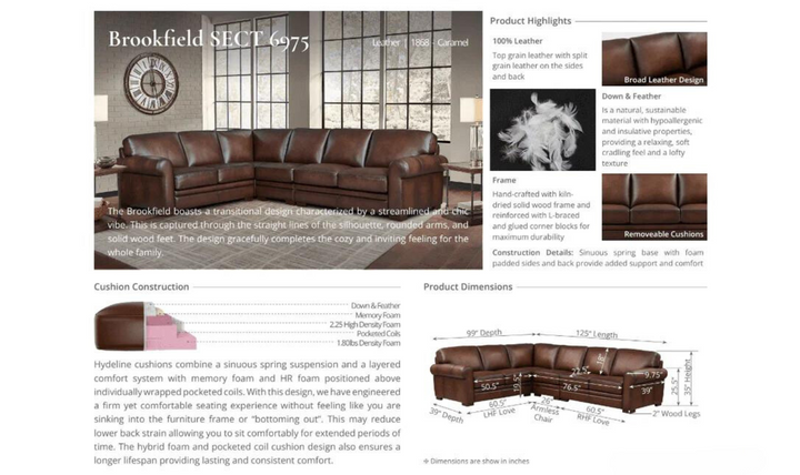 Brookfield 4-Pieces Leather Sectional Sofa