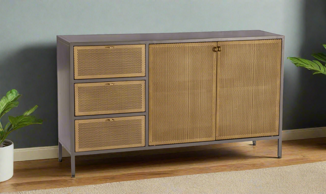 Brooklyn 3-Drawer Sideboard In Brass- Leahyco