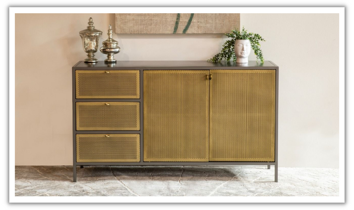 Brooklyn 3-Drawer Sideboard In Brass- Leahyco