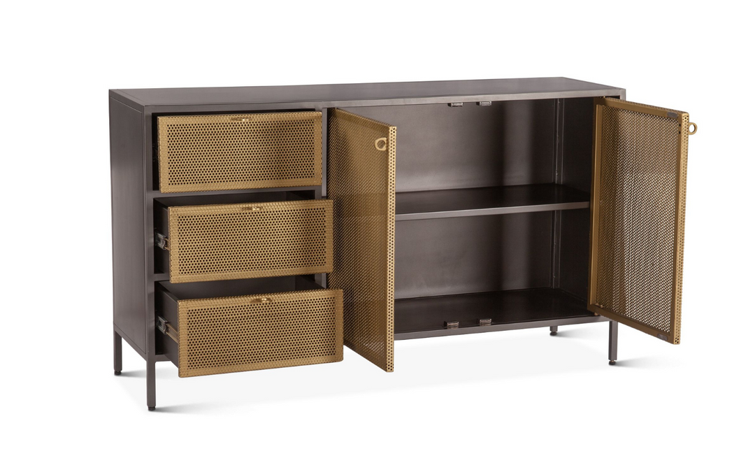 Brooklyn 3-Drawer Sideboard In Brass- Leahyco