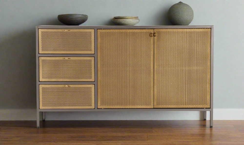 Brooklyn 3-Drawer Sideboard In Brass- Leahyco