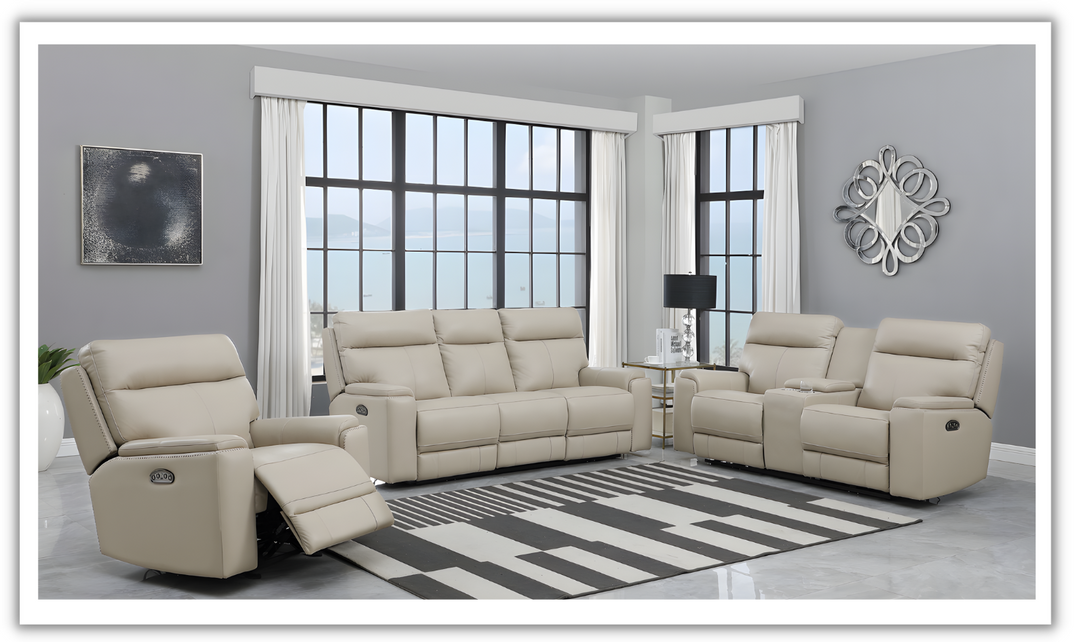 Leather Italia Bryant Taupe Leather Power Reclining Living Room Set- jennifer furniture