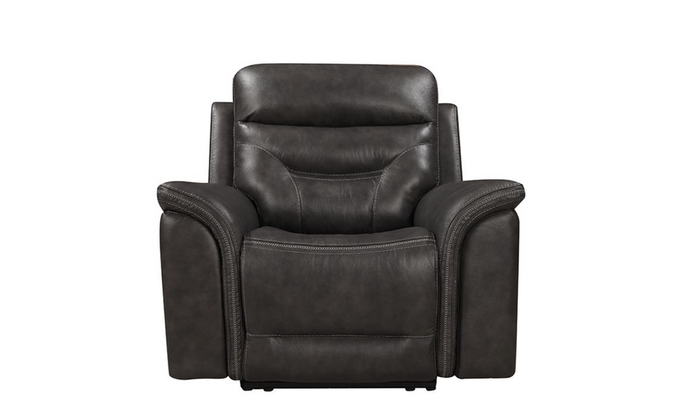 Bullard Gray Leather Chair with USB Charging Ports-Leahyco