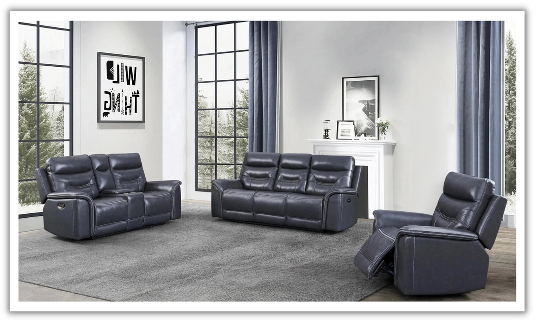 Leather Italia Bullard Gray Leather Power Reclining Living Room Set- jennifer furniture