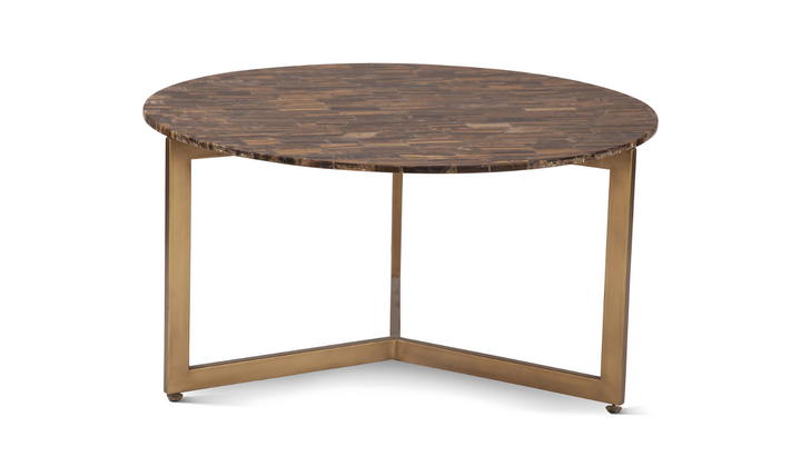 Calico Round Coffee Table in Tiger Eye with Iron Base-Leahyco