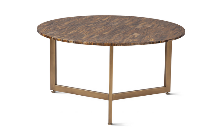 Calico Round Coffee Table in Tiger Eye with Iron Base-Leahyco