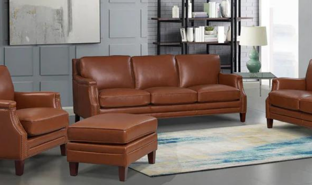 Camano Leather Living Room Set with Nailhead Finish