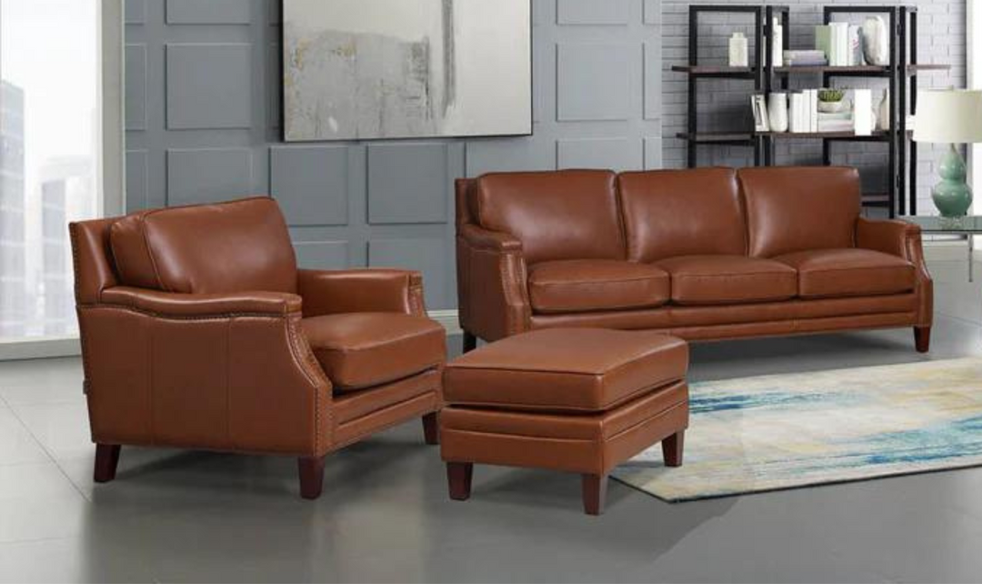 Camano Leather Living Room Set with Nailhead Finish