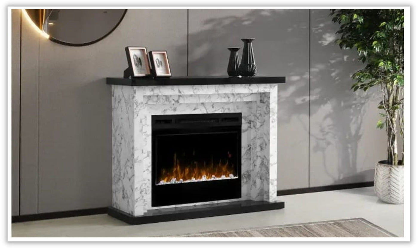 Carrara Fireplace Mantle w/Logs Insert