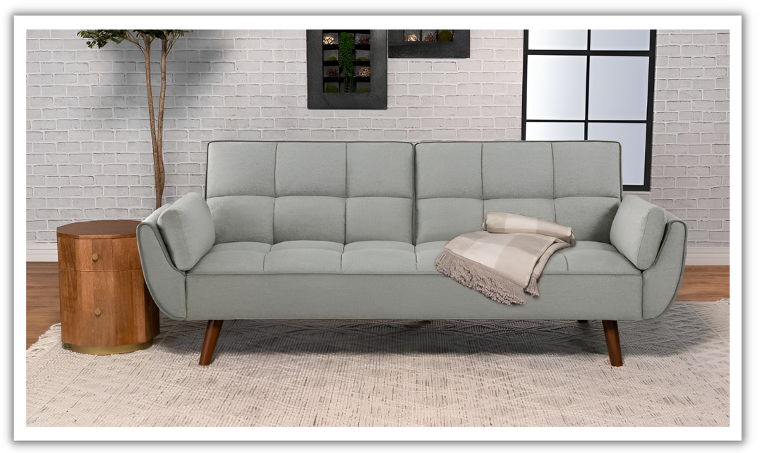 Caufield Biscuit-Tufted Gray Fabric Sleeper Sofa Bed-Leahyco