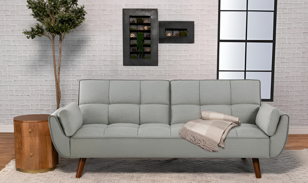 Caufield Biscuit-Tufted Gray Fabric Sleeper Sofa Bed-Leahyco