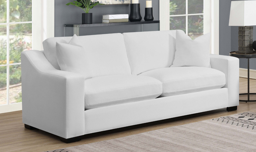 Coaster Furniture Ashlyn 3-Seater White Fabric Sofa with Sloped Arms-Leahyco