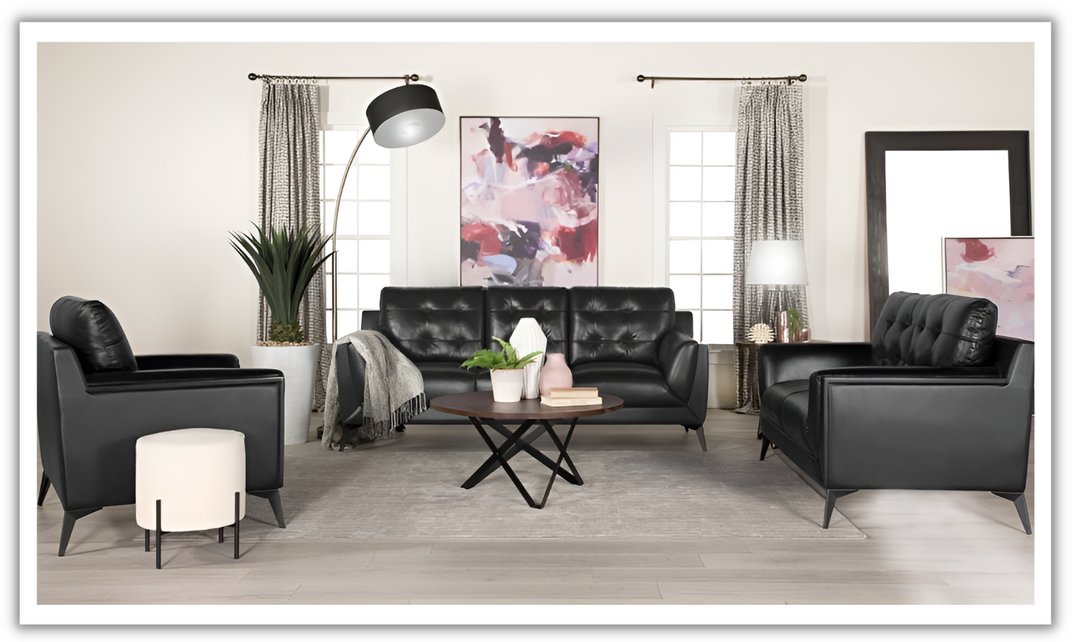 Coaster Furniture Moira Tufted Leather Living Room Set in Black-Leahyco