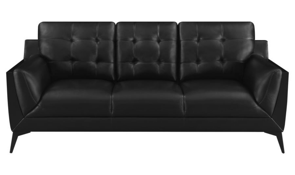 Coaster Furniture Moira Tufted Leather Living Room Set in Black-Leahyco