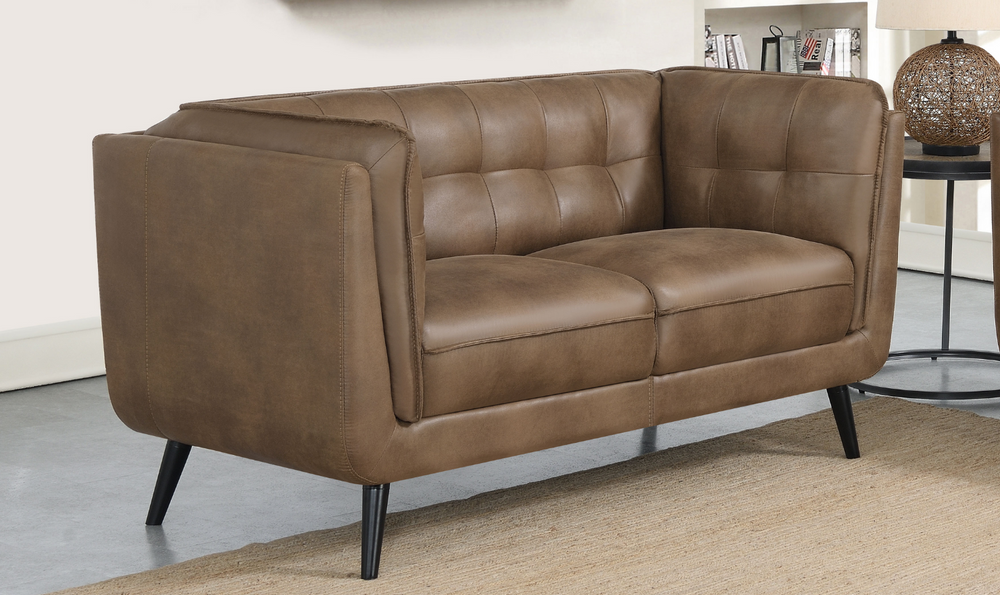 Coaster Furniture Thatcher Tufted Back Cushion Arm Loveseat in Dark Brown-Leahyco