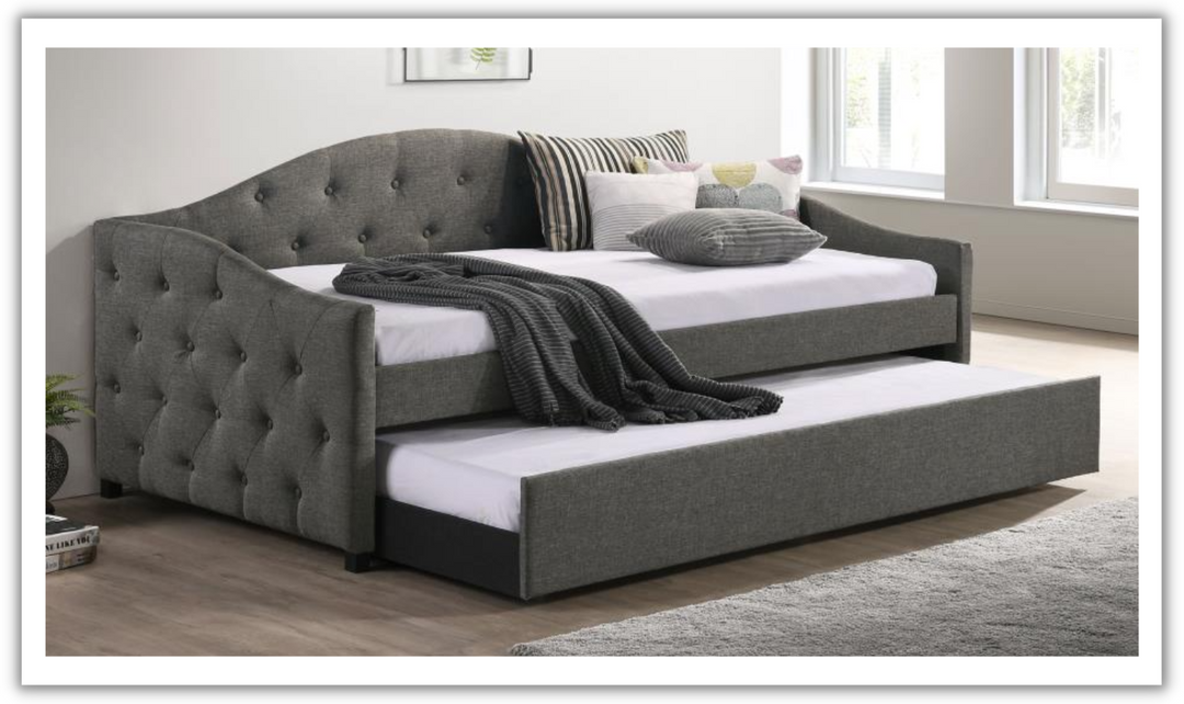 Coaster Sadie Upholstered Tufted Twin Daybed with Trundle in Gray-Leahyco