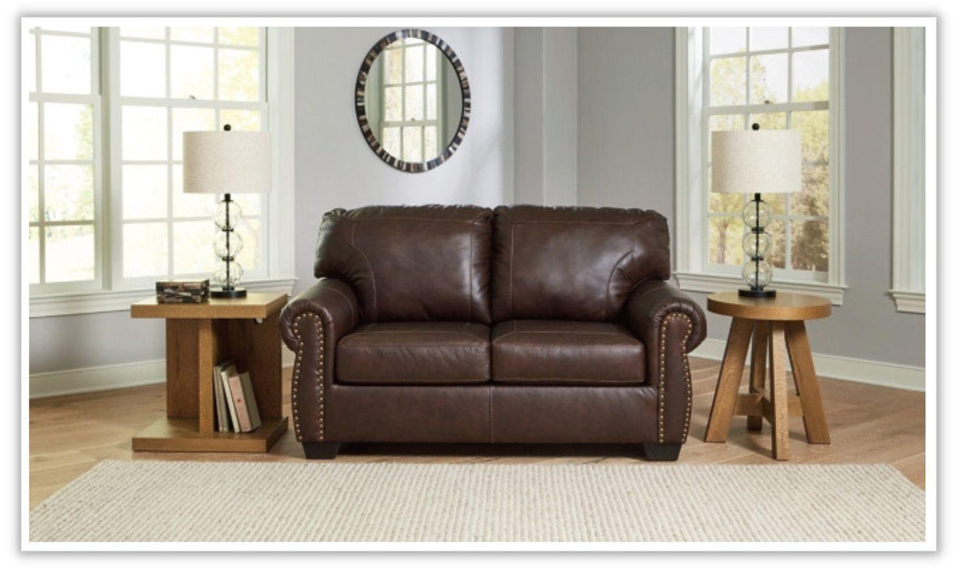 Colleton Dark Brown Leather Loveseat with Rolled Arms