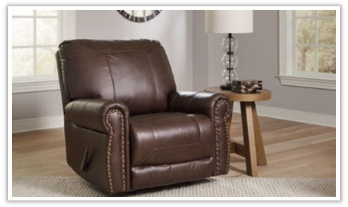  Colleton Dark Brown Leather Recliner with Rolled Arms