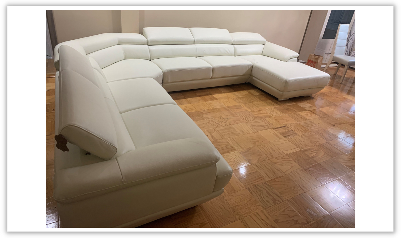 Corde White U-Shaped Sectional Sofa with Adjustable Headrests