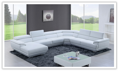 Corde White U-Shaped Sectional Sofa with Adjustable Headrests