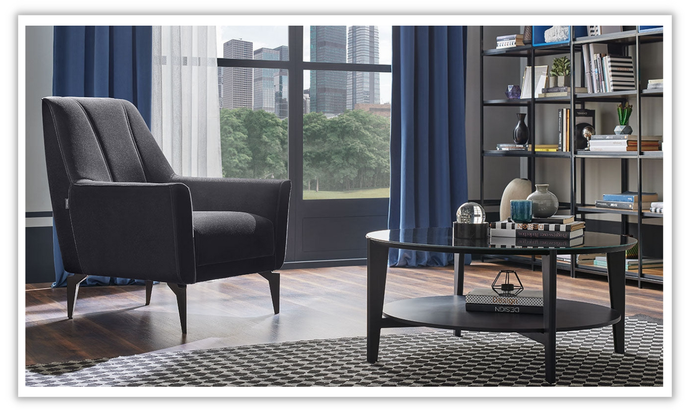 Buy Cordell Armchair With Velvet Finish in Gray at Leahyco