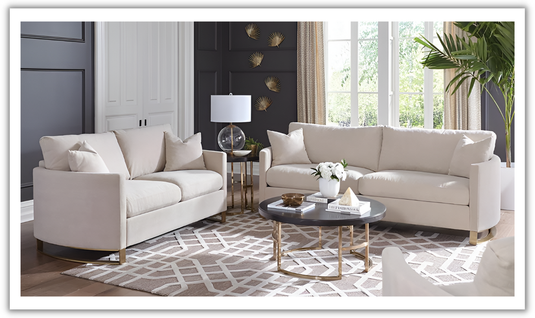 Corliss Beige Fabric Living Room Set with Recessed Arms-Leahyco