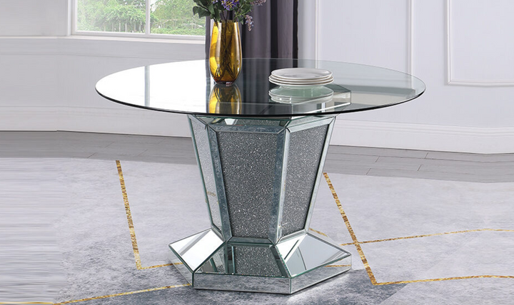 Cosmos Diva Modern Silver Glass Dining Table with Crystal Base