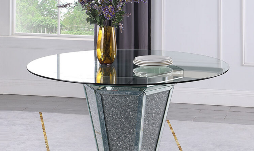 Cosmos Diva Modern Silver Glass Dining Table with Crystal Base