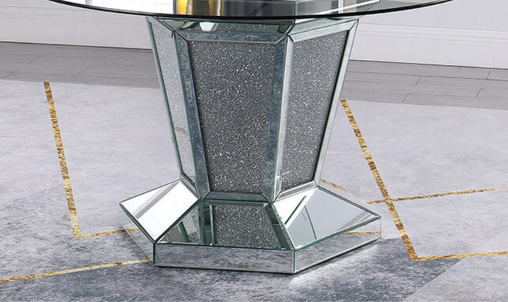 Cosmos Diva Modern Silver Glass Dining Table with Crystal Base