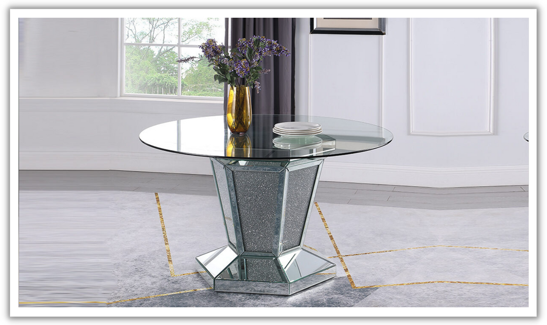 Cosmos Diva Modern Silver Glass Dining Table with Crystal Base