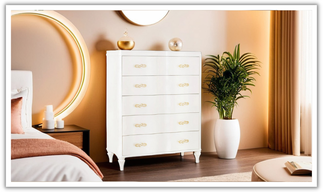 Cosmos Madona 5-Drawer Wooden Chest in Pearl