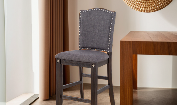 Cosmos Sylvia Upholstery Brown Fabric Dining Chair with Nailhead Finish