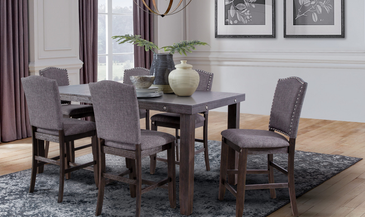 Cosmos Sylvia Upholstery Brown Fabric Dining Chair with Nailhead Finish