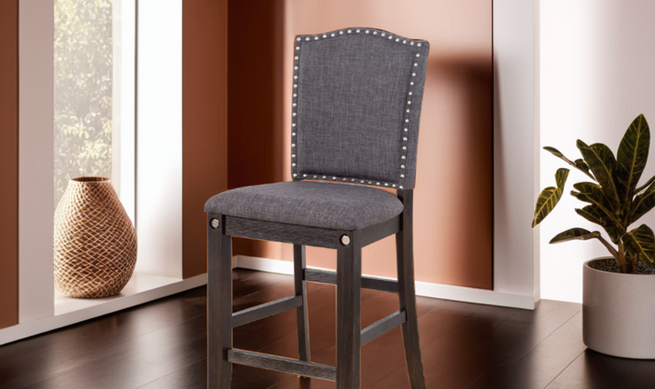 Cosmos Sylvia Upholstery Brown Fabric Dining Chair with Nailhead Finish