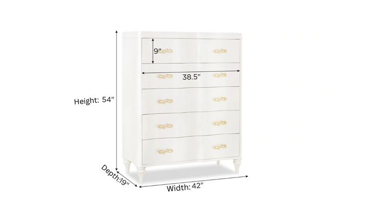 Cosmos Madona 5-Drawer Wooden Chest in Pearl