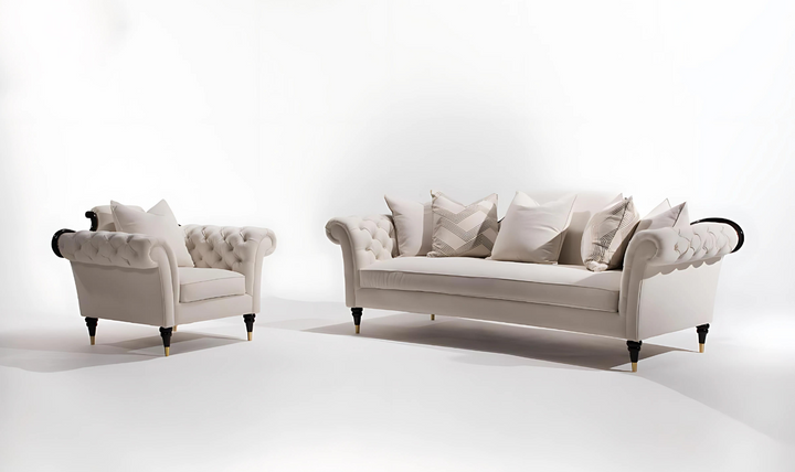 Dantone 2 Pieces Living Room Set in White (Sofa + Chair)