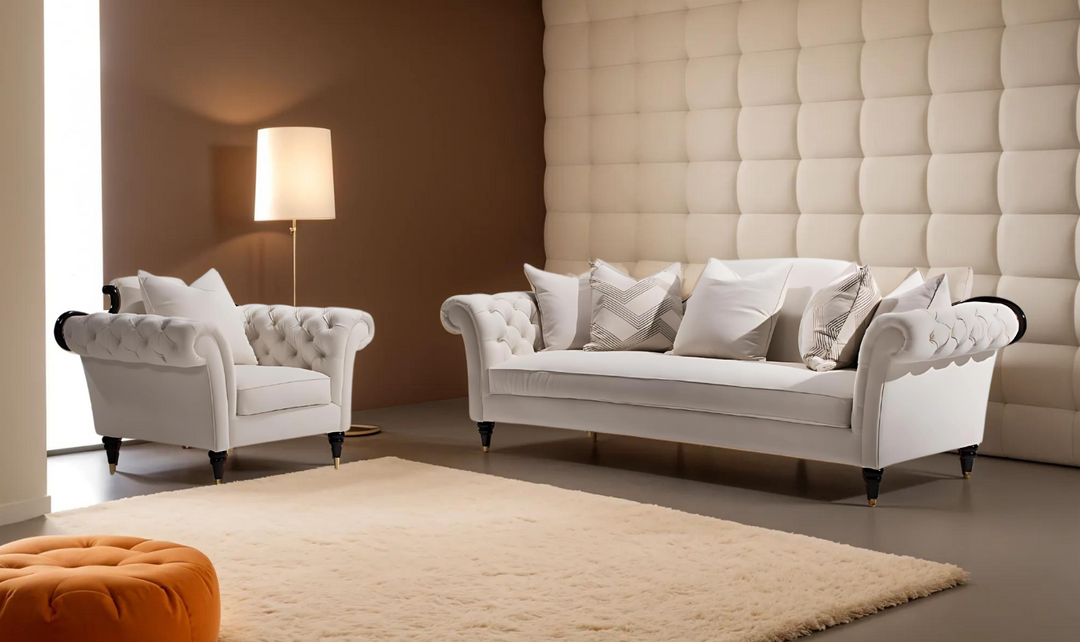 Dantone 2 Pieces Living Room Set in White (Sofa + Chair)