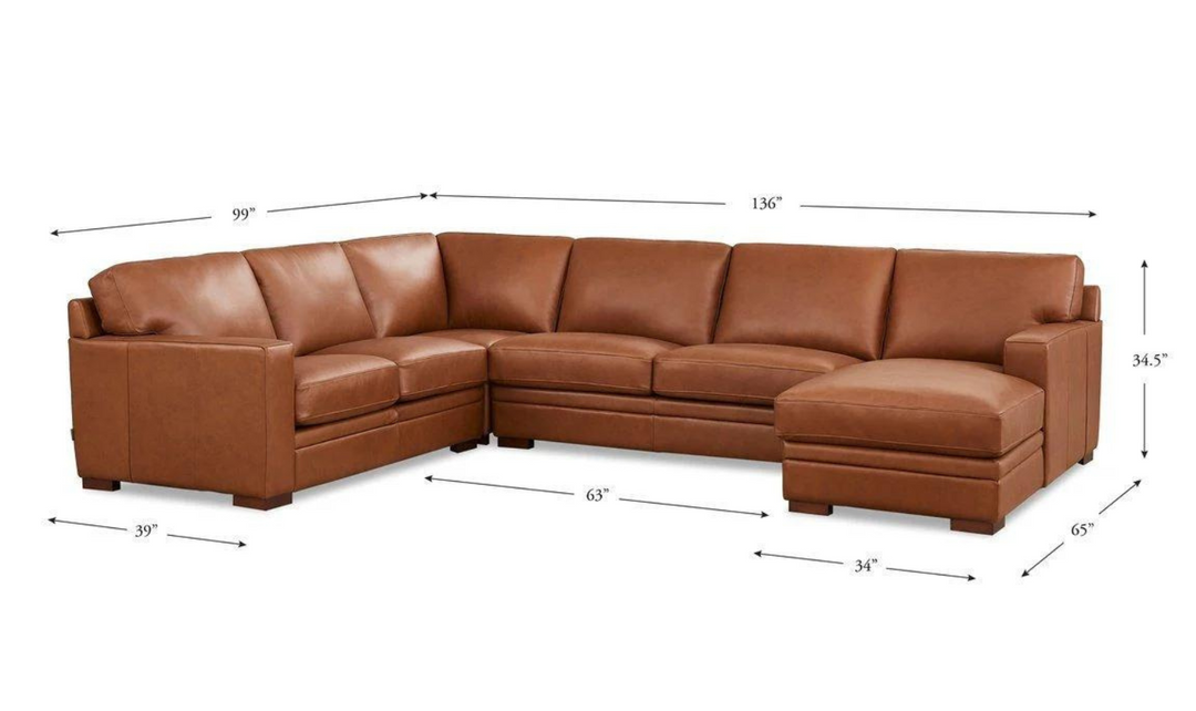 Dillon U-Shape Leather Sectional Sofa in Nutmeg Brown