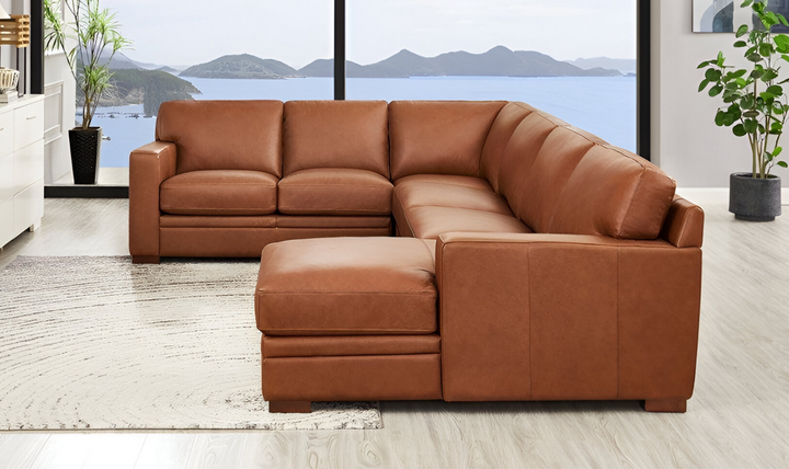 Dillon U-Shape Leather Sectional Sofa in Nutmeg Brown