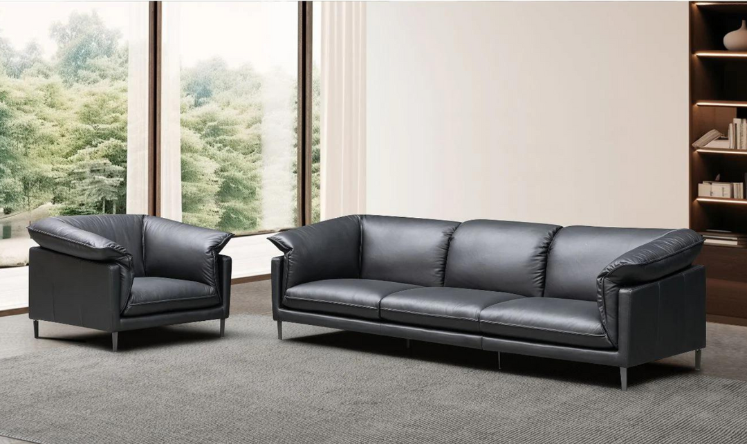 Dolce 3 Seater Stationary Leather Sofa In Black