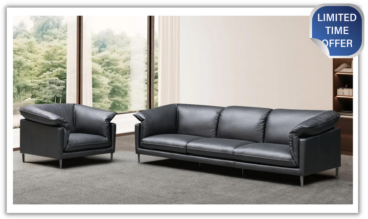 Dolce 3 Seater Stationary Leather Sofa In Black